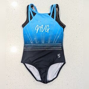 COMPETITION Beautiful Kbee gymnastics Leotard AXS Extra Small Blue Black STRAPPY